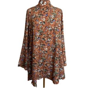 Easel Brown Floral Dress Size Large Tie Back Pockets